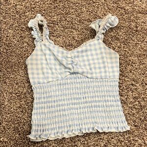Light Blue Gingham Cropped Tank Top